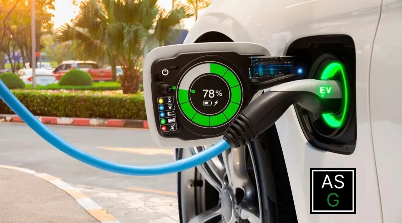 Cargador eléctrico carga a un coche eléctrico blanco
